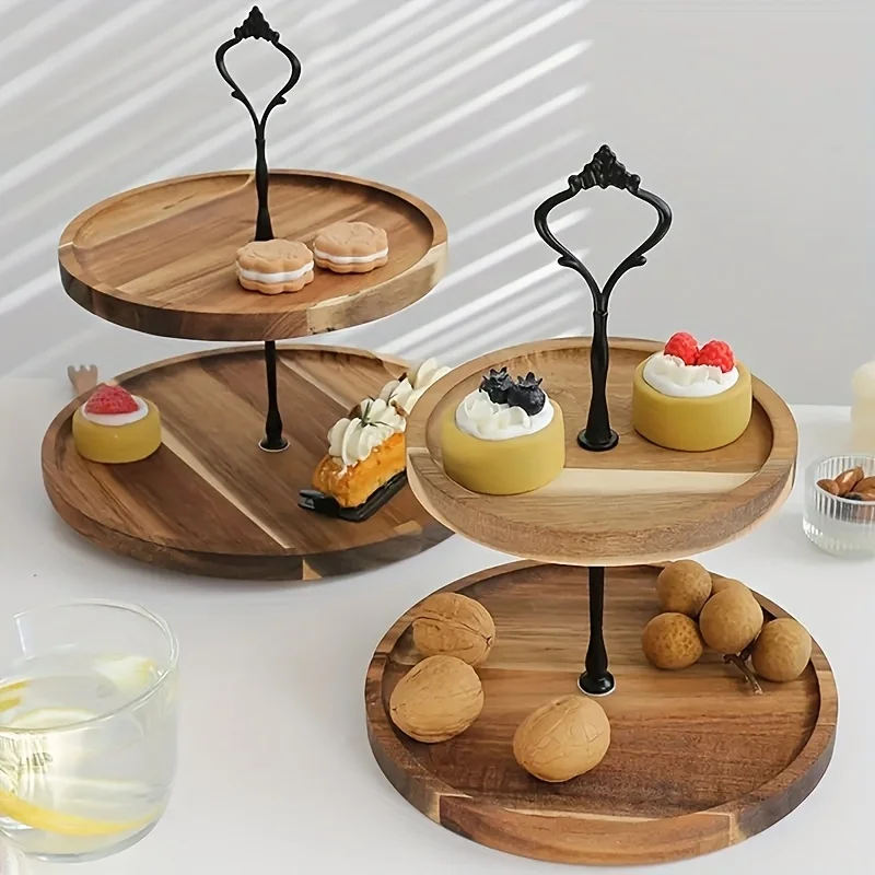 A Three-Layer Wooden Breakfast Tray Rack, Desserts Local Natural Wood, Ideal Storing Snacks, Tea, Fruits, Bread, Food Displays,