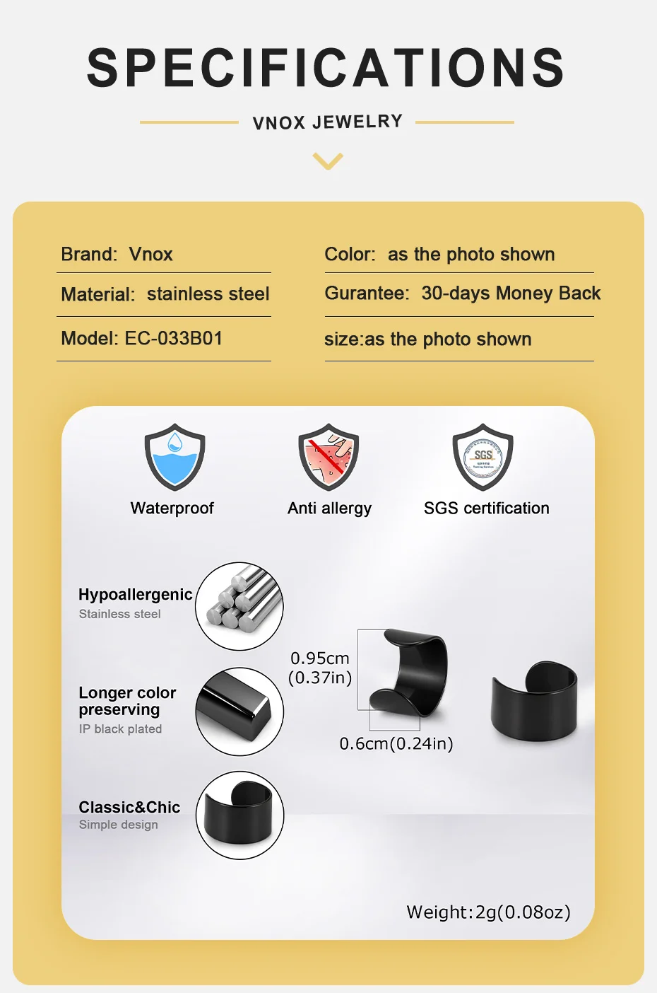 Vnox 6/12mm Breite Polierter Edelstahl Ohrklemme, Nicht-Durchstechende Knorpel-Clip-Ohrringe Ohrschmuck Punk-Geschenke für Männer Frauen – Detail 7