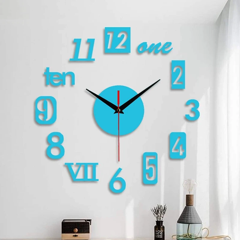 DIY Wall Clock - Modern 3D Mirror Wall Clock Decor,Roman Numerals Clock - Wall Sticker Clock Home Room Decor