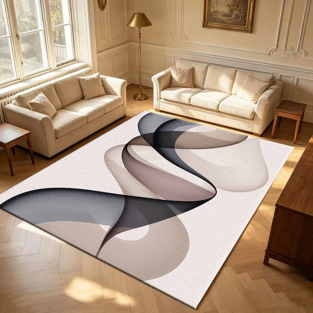 Abstract Flowing Ribbon Pattern Carpet Flooring Wall Art Canvas Painting For Living Room