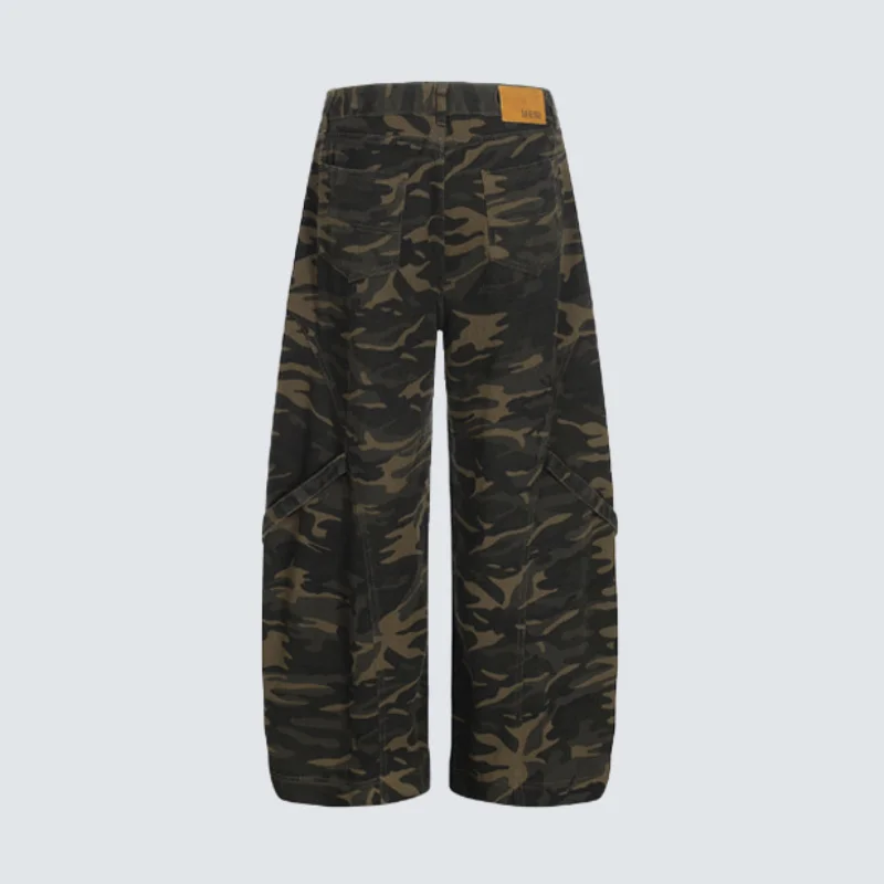MWJLPWQ American-Style High Street Retro Camouflage Workwear Jeans For Men Loose Fit Straight-Leg Cleanfit Casual Pants 20016