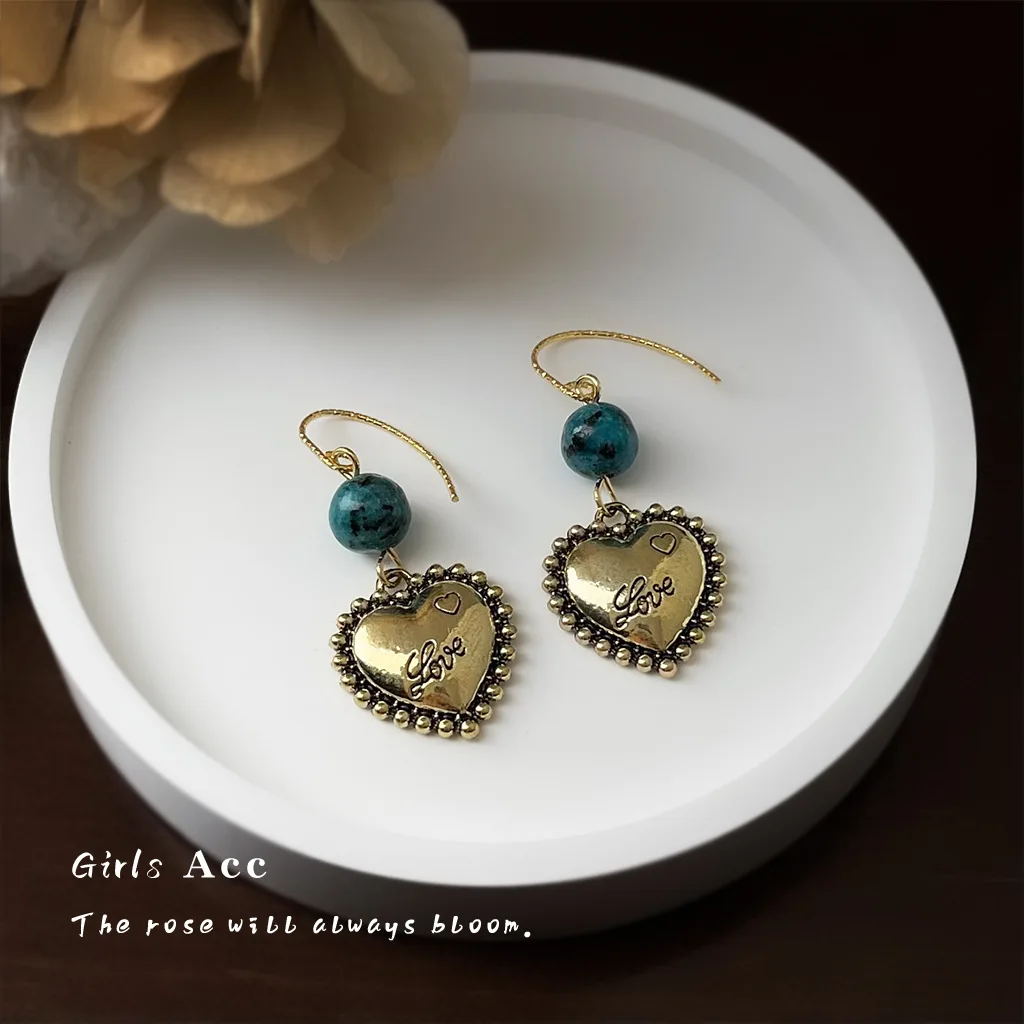

High Quality Antique Heart Shaped Earrings Unique Artistic Vintage Style Handmade Beaded Dangle Earrings for Women Wholesale