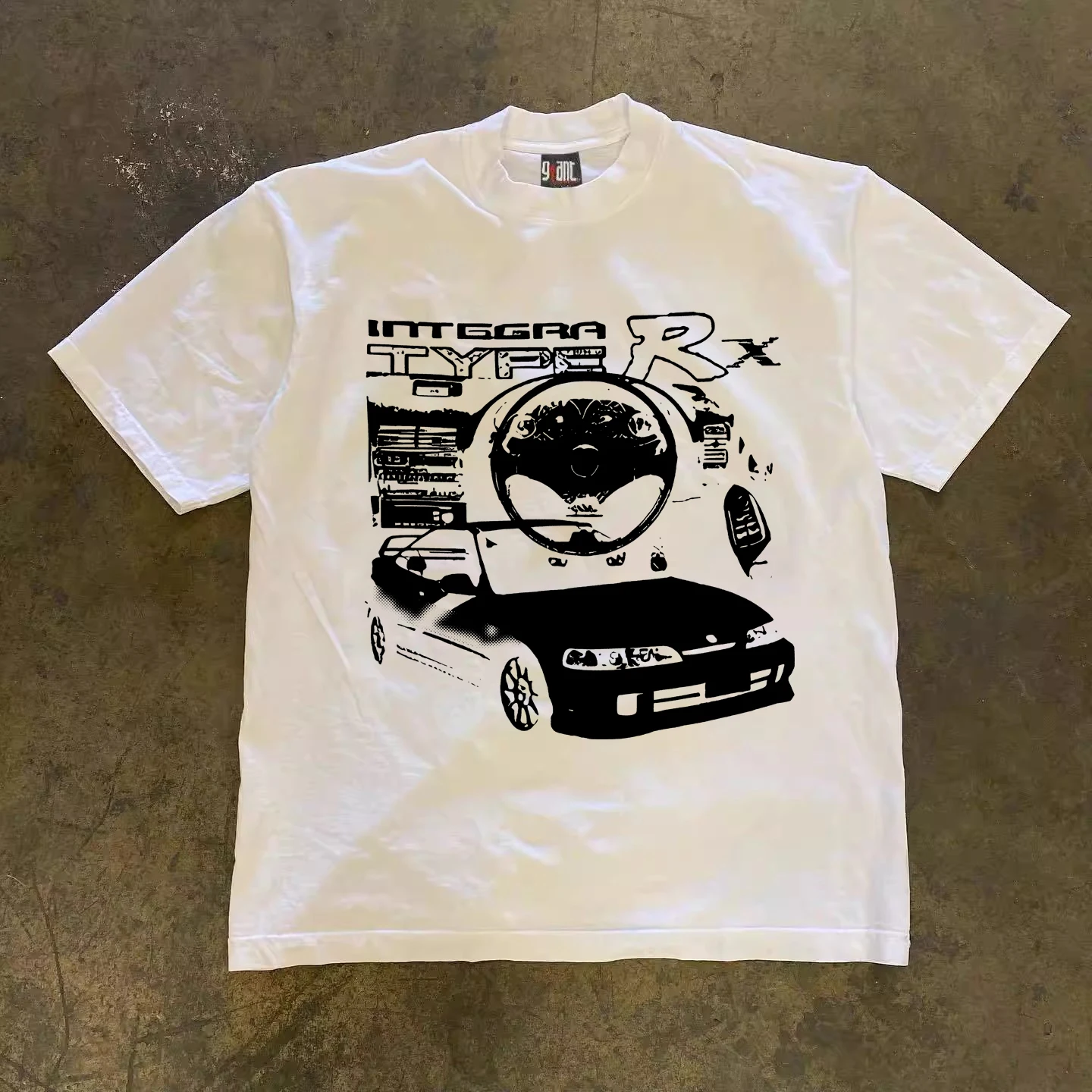 

American retro design street car print short-sleeved T-shirt top neutral style wear