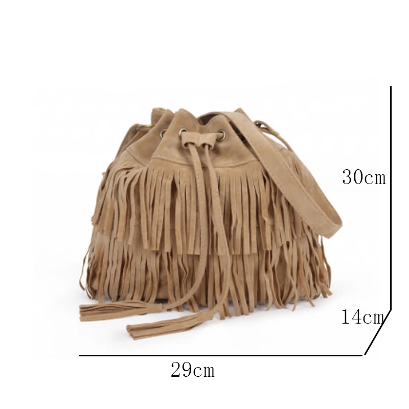 Fashion Retro Faux Suede Fringe Women Messenger Bags Tote New Handbag Tassel Shoulder Handbags Crossbody Bag Tassel Bucket