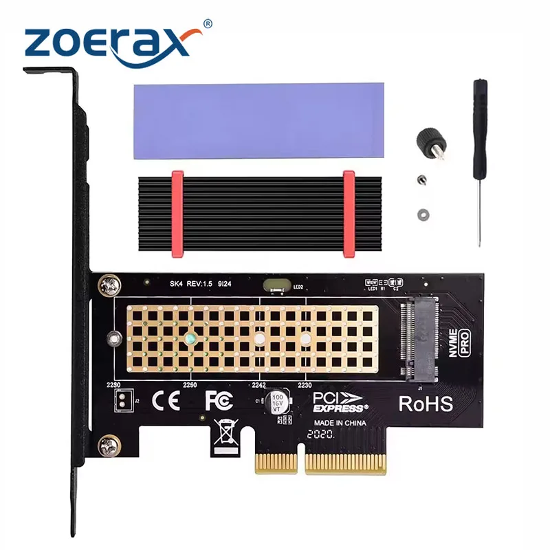 ZoeRax M.2 PCIe to NVMe Adapter with Aluminum Heatsink, 64Gbps PCIe4.0 X4 Gen4 NVMe M.2 Expansion Card 2230/2242/2260/2280 M-key