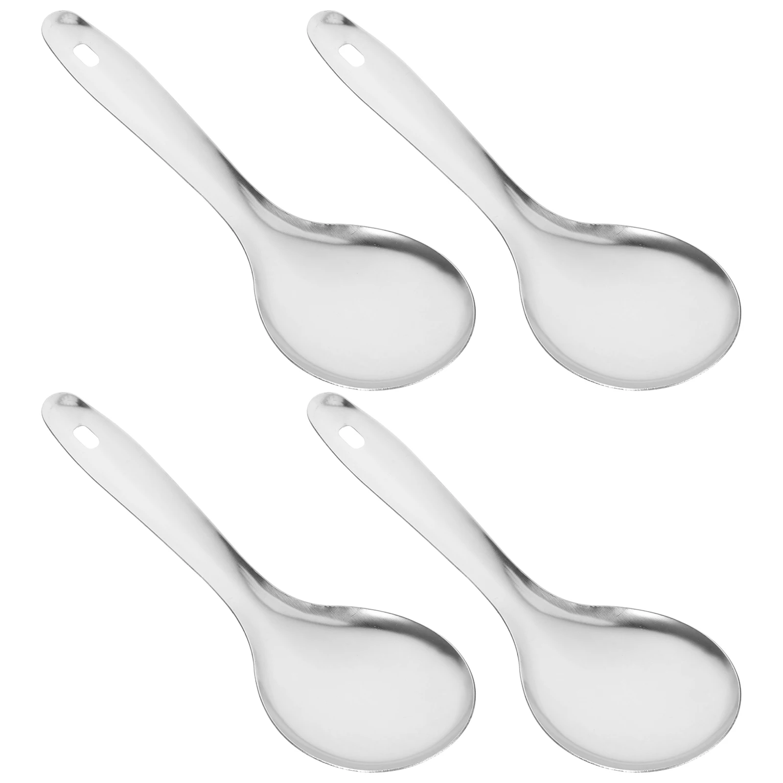 4 قطع من ملعقة الأرز المصنوعة من الفولاذ المقاوم للصدأ، أدوات مائدة ممتازة شديدة التحمل لخدمة الوجبات، تصميم مدمج محمول مثالي للسفر في النزهة