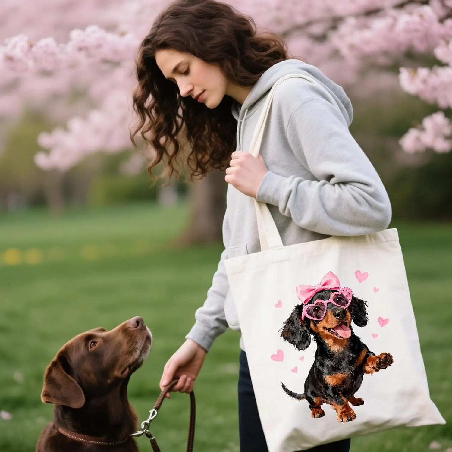 

Womens Canvas Shoulder Bag with Cartoon Sausage Dog Pattern Glasses and Heart-shaped Cute Handbag Suitable for Daily Leisure