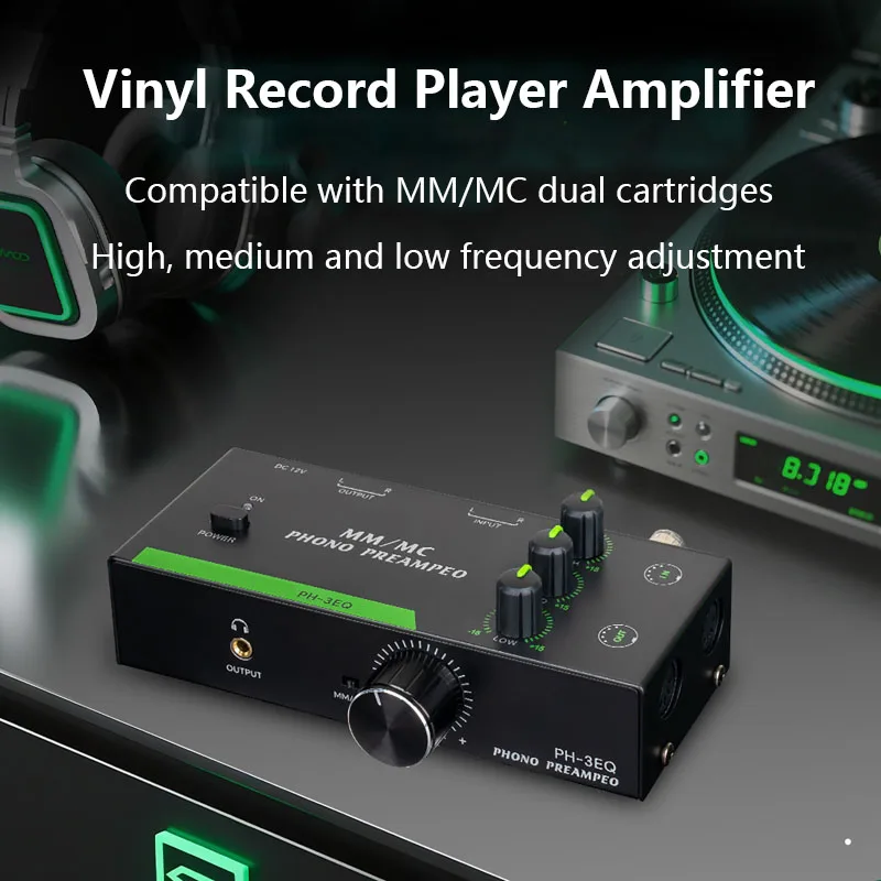 Versatile Turntable Amplifier Vinyl Record Player Amplifier Low-Noise Preamplifier with Level Control for MC/MM Turntables