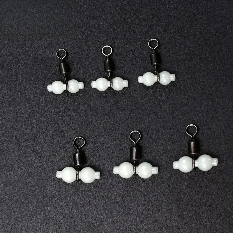 10-40pcs 3 Way Fishing Swivel Glow In The Dark Bead Rolling Swivel Split Line Connector Sea Fishing Tackle Accessories