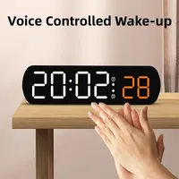 Voice Control Digital Alarm Clock TEMP Date Timer Countdown Night Mode Type-C USB 12/24H Anti-disturb Funtion 2 Alarms LED Clock