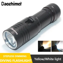 5000LM Super Bright L2 White/Yellow LED Diving Flashlights 100m Scuba dive Underwater Waterproof Light 18650/26650 Camp Torch