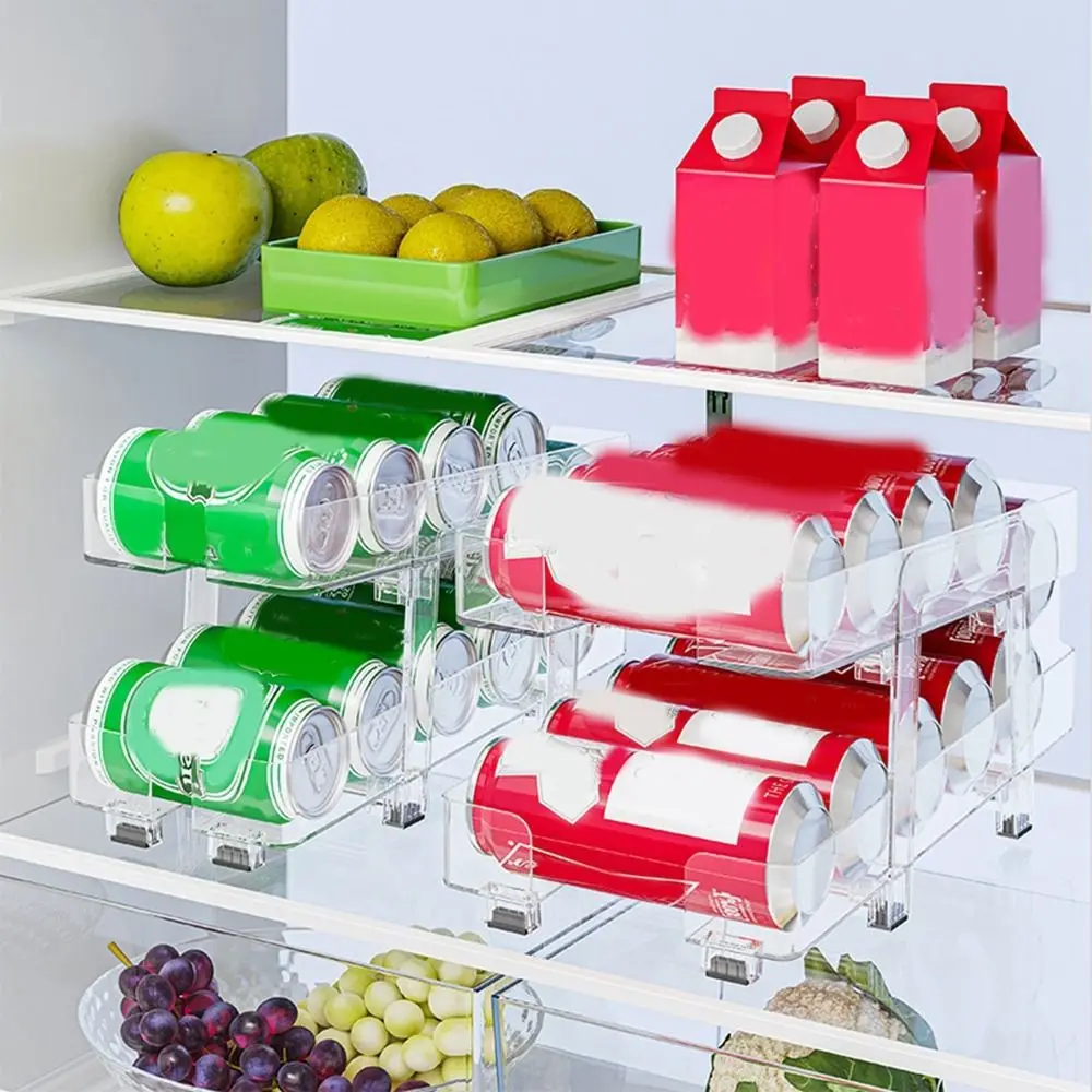 

Пластиковый 2-слойный ящик для хранения напитков, автоматический подвижный выдвижной ящик для хранения пива, прозрачный штабелируемый органайзер для банок для напитков