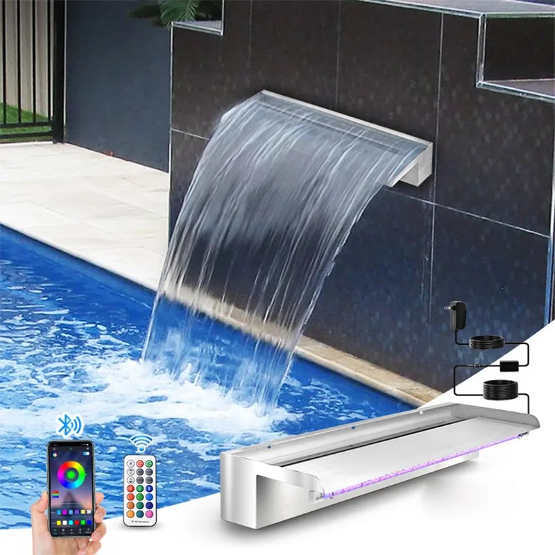 

30/60/90/120CM Rgb Stainless Steel Water Blade Outdoor Garden Backyard Fountain Led Water Descent with Light
