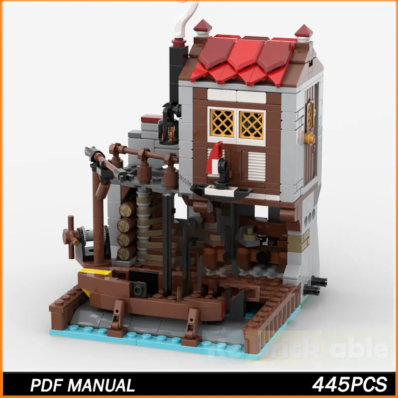 

Строительный блок MOC MOC Street View Series Shipyard, модуль для морского рынка, модель кирпича, игрушки, частицы, креативный рождественский подарок, 445 шт.