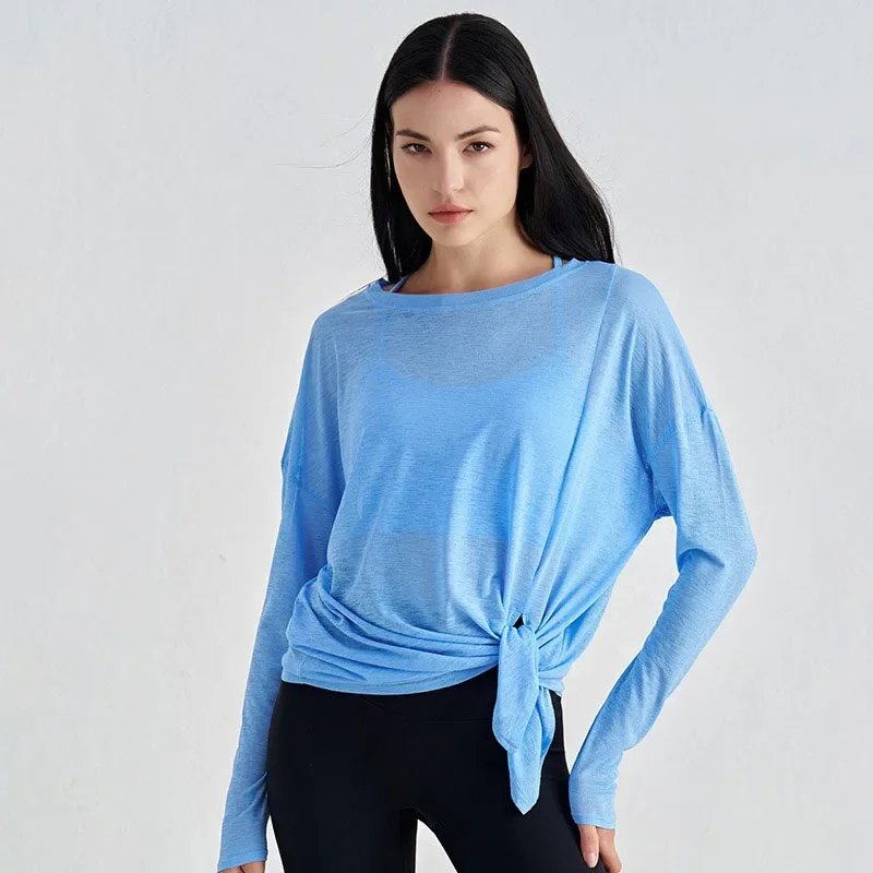 Sports T-shirt women summer breathable sexy beauty back fitness wear quick dry running training Long Sleeve yoga top👚