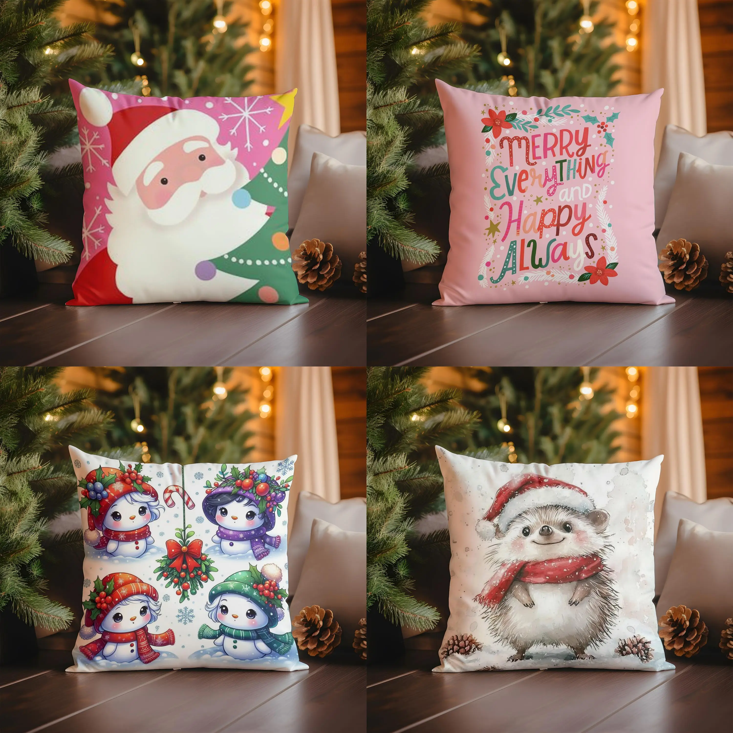 

Home Decor Christmas Santa and Tree Pattern Pillow Cover Pattern Cushion Cover Suitable for Sofa Bedroom Car Pillow Cover