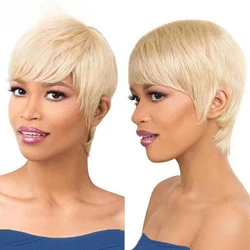 Pixie Cut Wigs With Bangs 613 Blonde Straight Hair Brazilian Human Hair Wigs For Women Short Full Machine Made Wigs