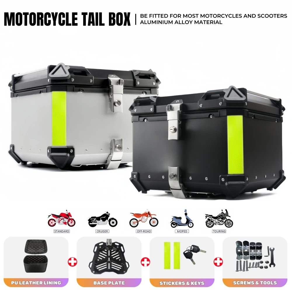 Sturdy Aluminum Motorcycle Top Box Helmet Box Universal Motorcycle Trunk Tail Box Rear Luggage Case Toolbox Fit Most Motorcycles