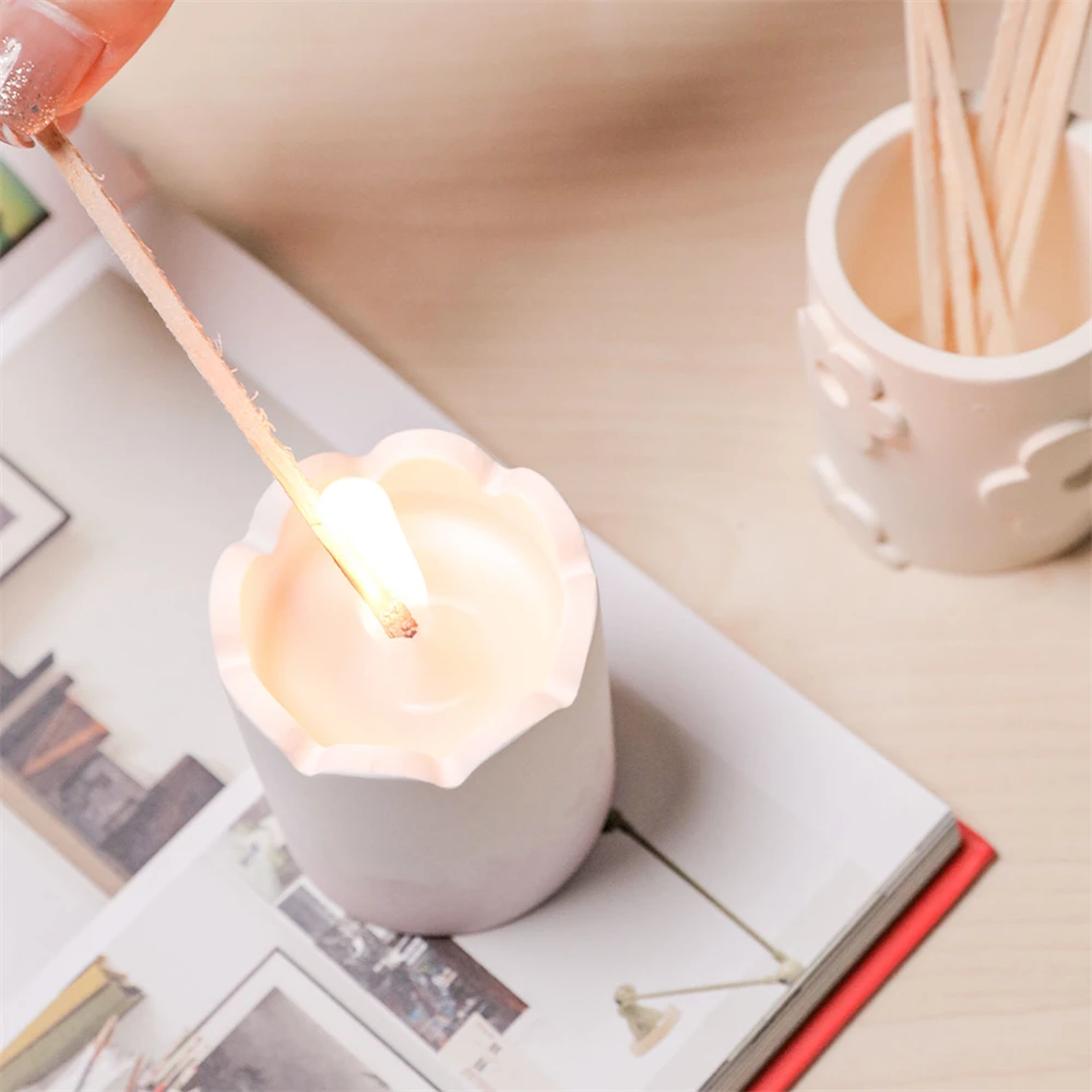 Jesmonite Flower Votive Candle Containers Silicone Mold DIY Matchstick Holders Mould for Cement Home Decor Small Candle Jar