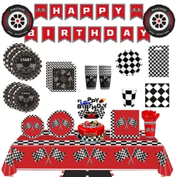 Racing Car Birthday Decoration Tableware Checkered Paper Plates Napkins Cups Tablecloth Kids Boy Formula 1 Race Party Decoration