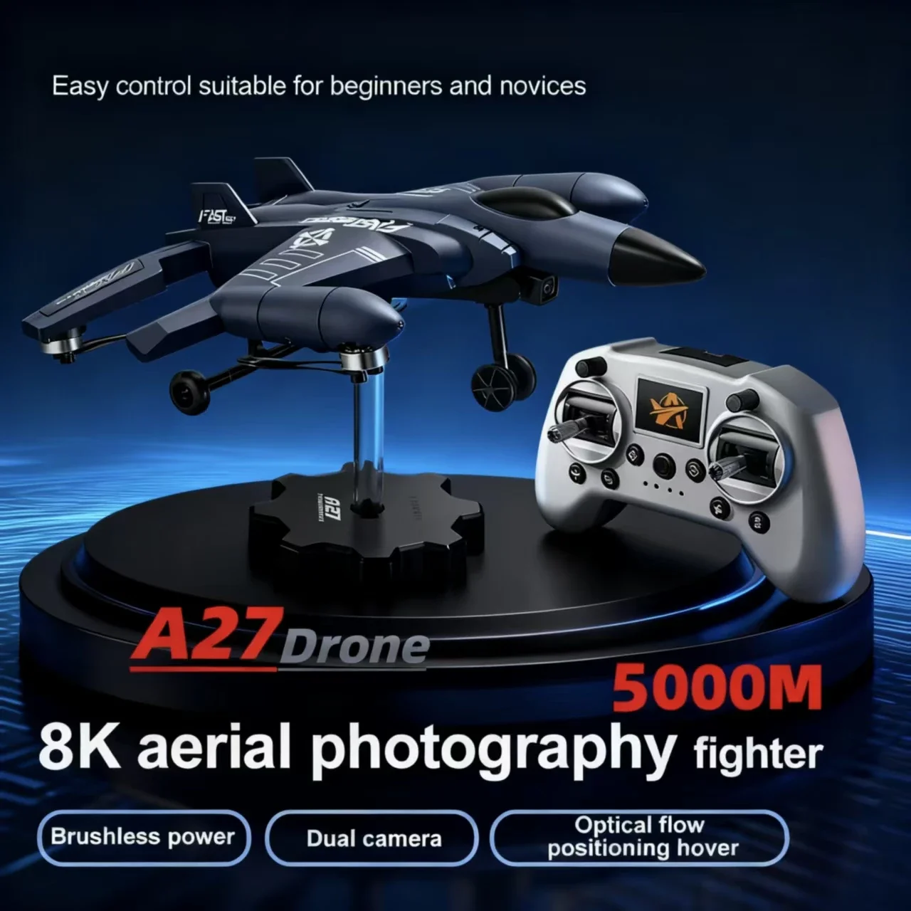 Profesjonalny dron SU-35 A27 z kamerą 8K HD, bezszczotkowy zdalnie sterowany myśliwiec quadcopter z optycznym pozycjonowaniem, RC Done