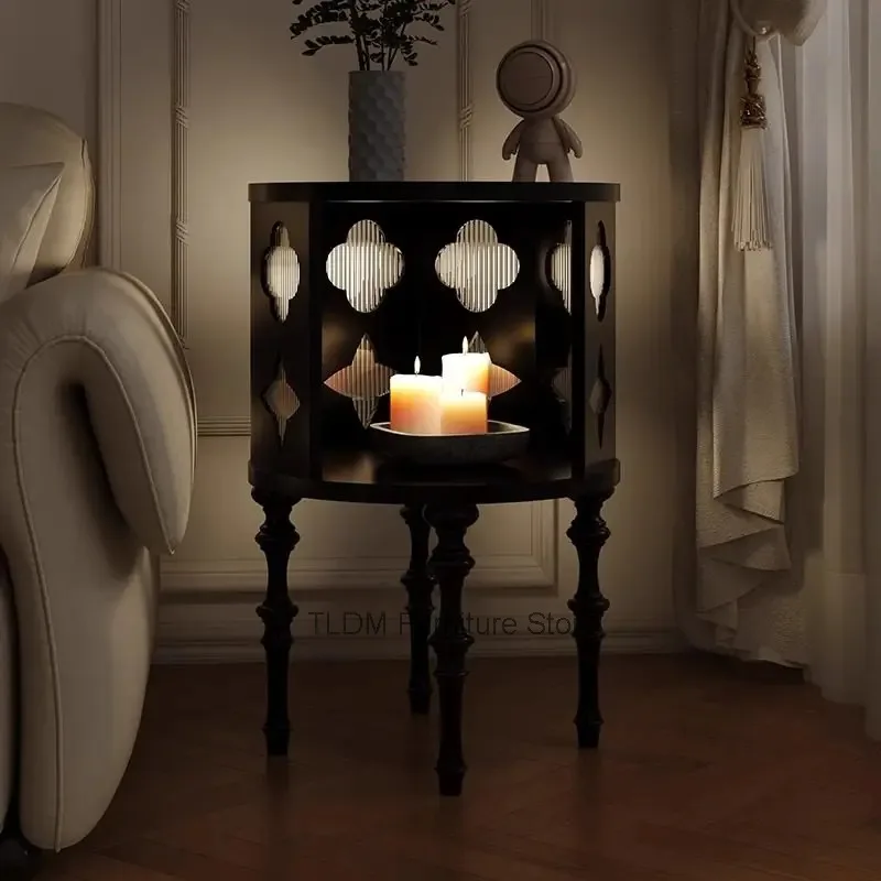 Vintage Half-Moon Side Table with Quatrefoil Cutout, Carved Wood Legs Accent Table for Living Room & Bedroom