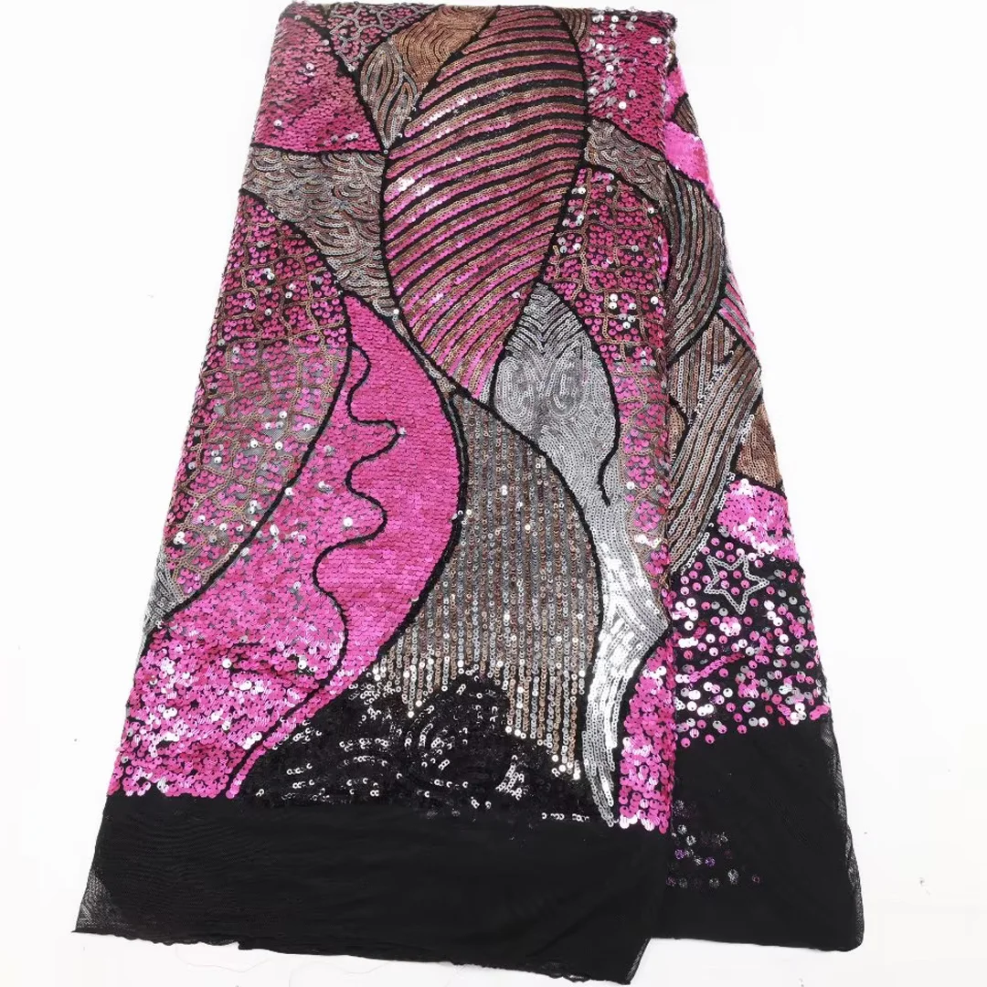 

(5yards/pc) High quality embroidered African sequins net lace multicolored French tulle lace fabric for party dress FLG010