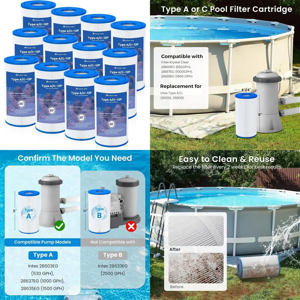 

Комплект из 12 сменных картриджей для фильтров для наземных бассейнов, совместимых с насосами 29000E/59900E и 1000/1500/530 GPH.