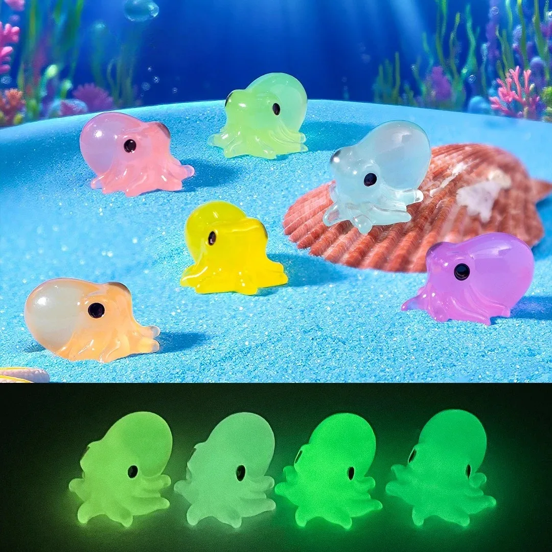 

10-50pcs Luminous Mini Resin Octopus Glow At Night Marine Animals Figurines Fish Tank Ornament Fairy Garden DIY Accessories
