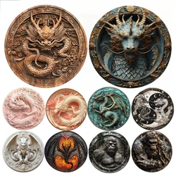 3D Round Metal Aluminum Sign Art Chinese Dragon Decorative Plates Entrance Gift Mask Theme for Bar Club Home Room Wall Decor