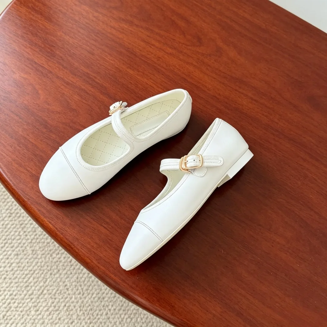 Zapatos Planos de Marca de Lujo para Mujer, Zapatos Mary Jane, Bailarinas Minimalistas, Versátiles, Elegantes, Parte Superior de Cuero Genuino de Alta Calidad
