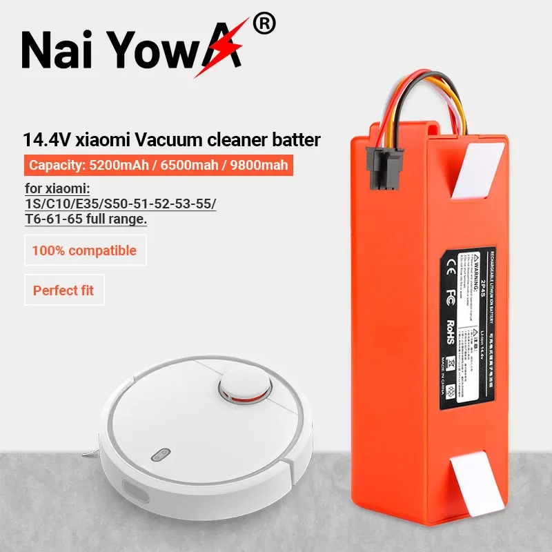 

New 9800mAh 14.4V 9.8Ah li-ion Battery Vacuum Cleaner accessories for xiaomi mi robot Robotics cleaner roborock S50 S51 T4 T6