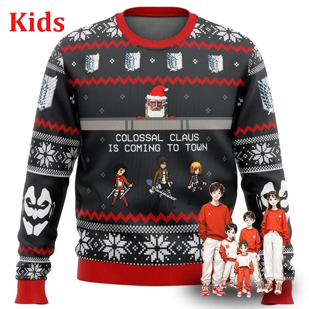 Attack On Titan Ugly Christmas Sweater Christmas Sweater Gift Santa Claus Pullover Kids 3D Sweatshirt And Top Autumn And