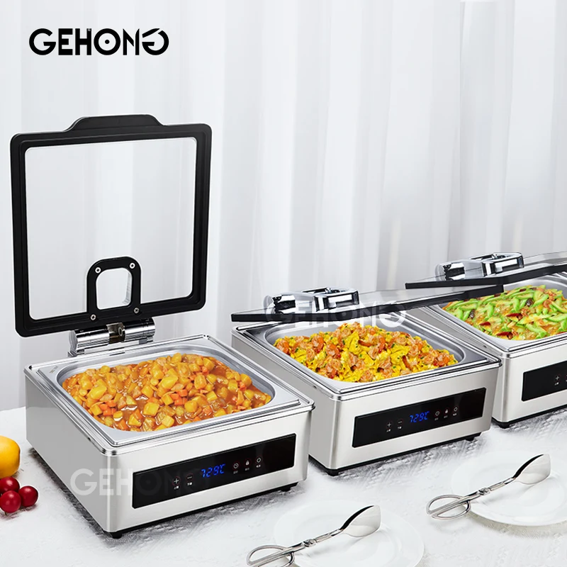 Electric buffet stove glass digital hotpot stainless steel buffet server with glass cover temperature control food heater