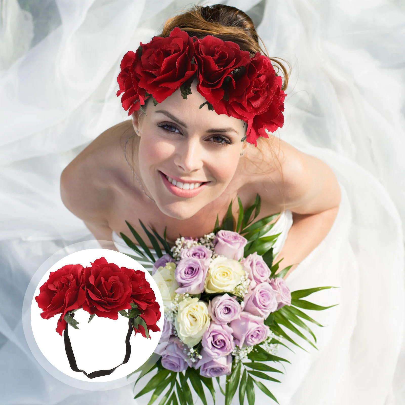 

Christmas Flower Headband Red Floral Hair Wreath For Women Party Wedding Festival Photography Decoration Flower Headwear