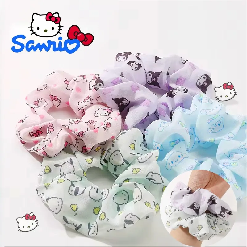 

Sanrio Large Intestine Hair Ring Hello Kitty Kuromi Cinnamoroll Pochacco Cartoon Printed Colon Ring Elastic Hair Band Ornaments