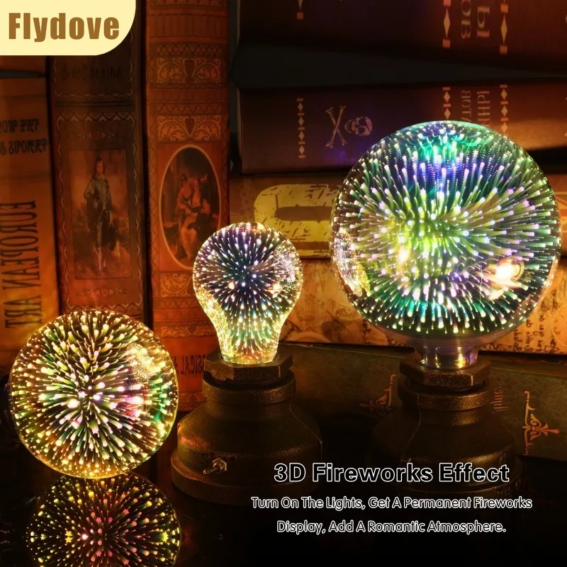 LED ثلاثية الأبعاد اديسون لمبة E27 AC220V غرفة المعيشة المنزلي مقهى الرجعية اللون الألعاب النارية لمبة G125 عيد الميلاد إضاءة داخلية الديكور