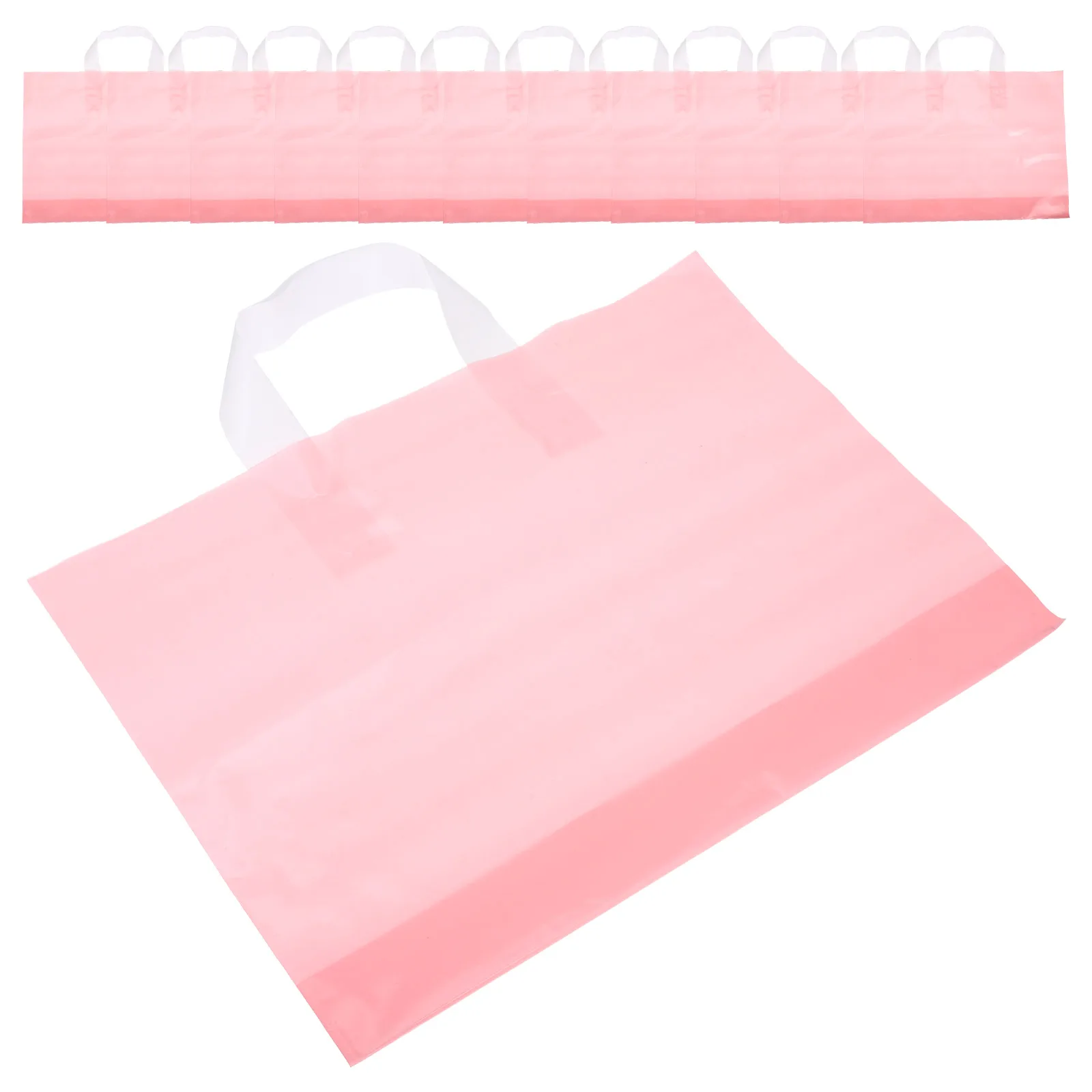 

50 Pcs Pink Plastic Gift Bags Large Size Matte Finish Reusable Shopping Tote Bags for Clothes Grocery Storage Packaging