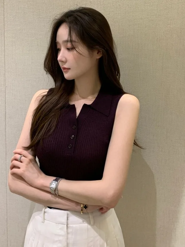 เสื้อถักไหมพรมสำหรับผู้หญิง คอเสื้อบาง ทรงเข้ารูป แฟชั่นฤดูร้อน สไตล์ลำลอง ความยาวปกติ ผ้าโพลีเอสเตอร์...
