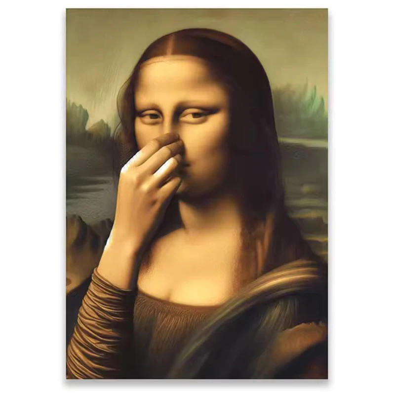 NONE Mona Lisa Badezimmer-Wandkunst-Poster, Drucke, Toilette, Humor, lustiges Davinci-inspiriertes Badezimmer, Vintage-Stil, schlechter Geruch, Leinwandgemälde, Dekor 10