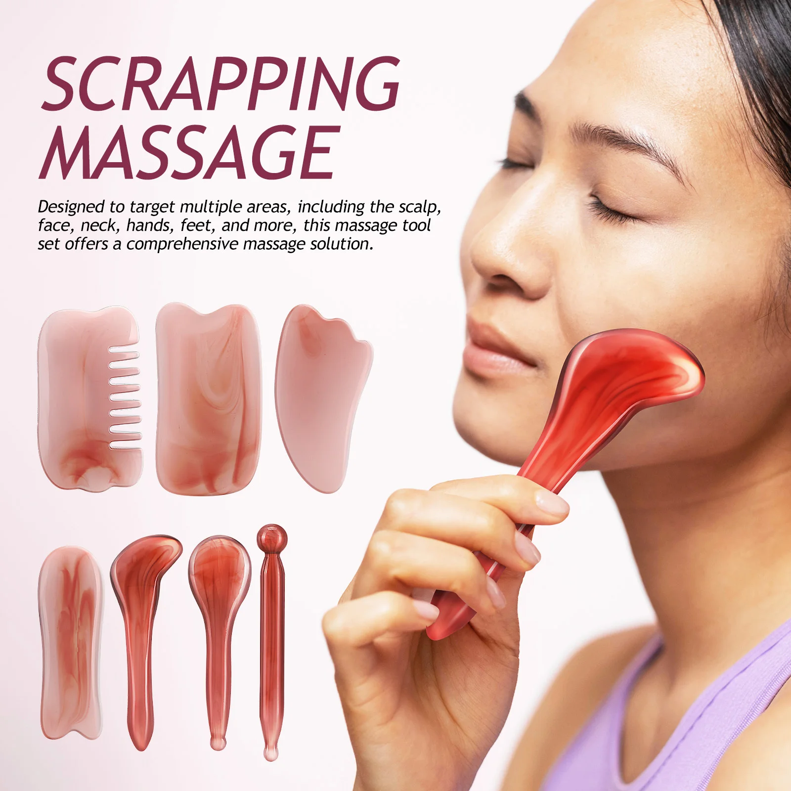 

1Set Gua Sha Tool Set Massage Comb Resin Facial Muscle Scraping Comb Scalp Handheld Massager Storage Gua Sha Tool Set