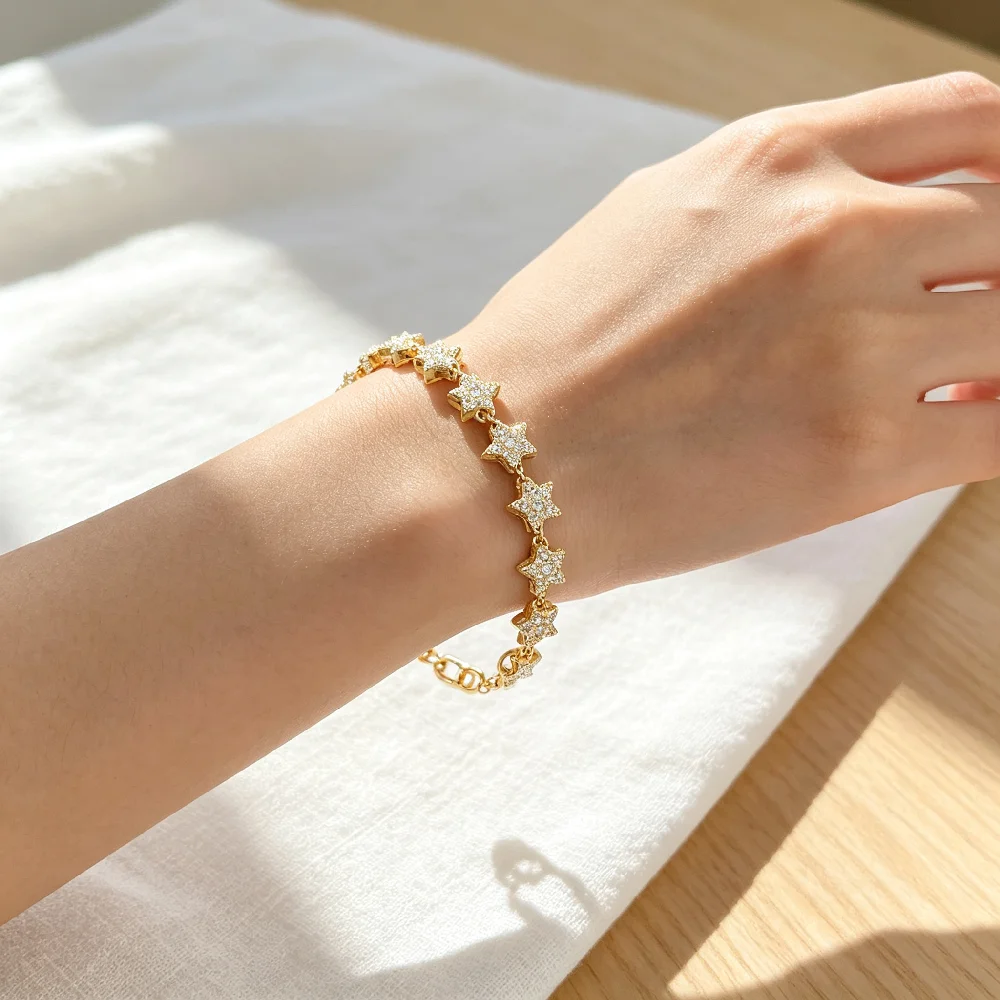 Greatera Brand Woman Luxury Copper Material Five-pointed Star Bracelet Dainty Zircon Hand Chain Party Classic Waterproof Jewelry