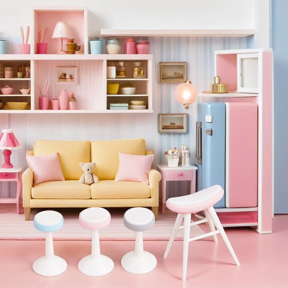 5Pcs Miniature Plastic Dollhouse Stools Chairs for DIY Micro Landscape Furniture Accessories Kids Pretend Play