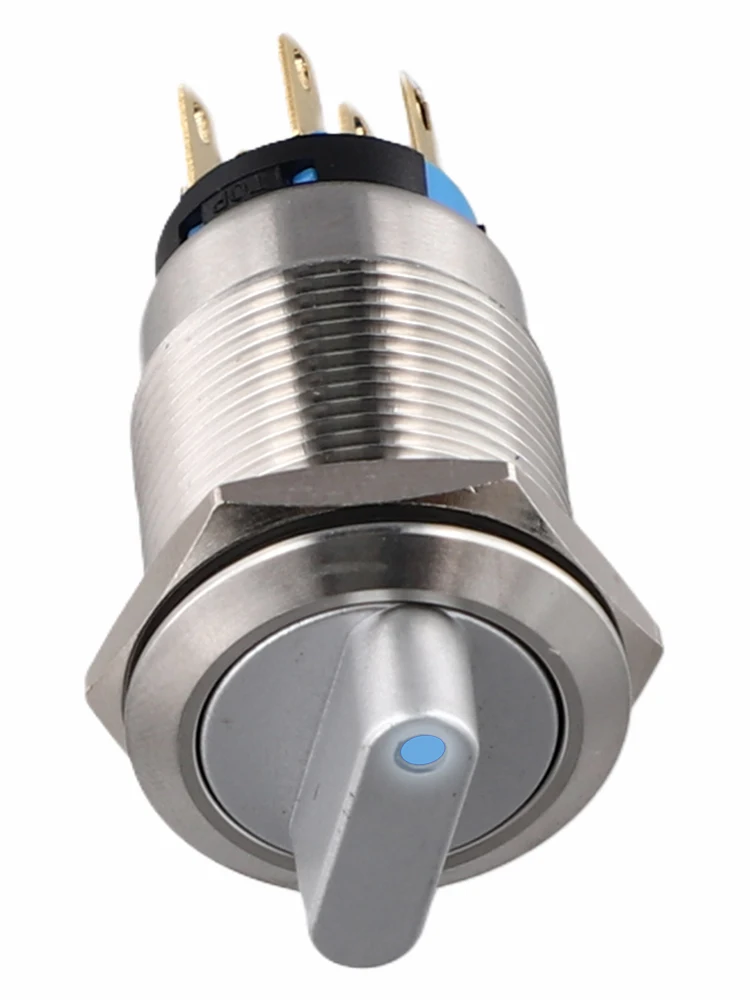 19mm Rotary Switch 3 Positions 2NO2NC 12-24V Stainless Steel Push Button With LED Light For CNC Machine And Industrial Equipment