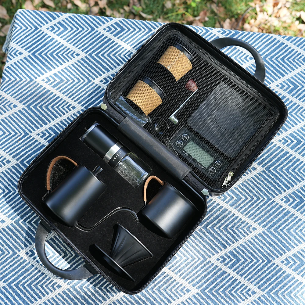 

2025 Arabic Travel 10pcs Coffee Bag Outdoor Camping Accessories Waterproof Manual Pour Over Coffee Maker Set Gift Box Coffee Set