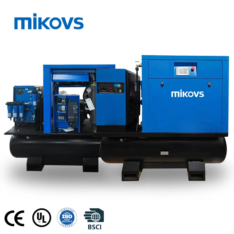 1 Phase Small Compact Single Phase 220V 8 Bar~10 Bar 7.5Kw 10HP 300L/Min Tank-Mounted VSD Rotary Screw Air Compressor