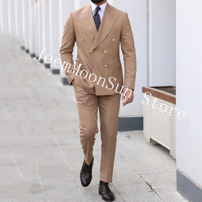 Khaki Zweireiher männliche Anzüge Slim Fit 2 Stück besten Männer Anzüge männliche Smoking für Hochzeit Bräutigam tragen Blazer Hosen Kostüm homme