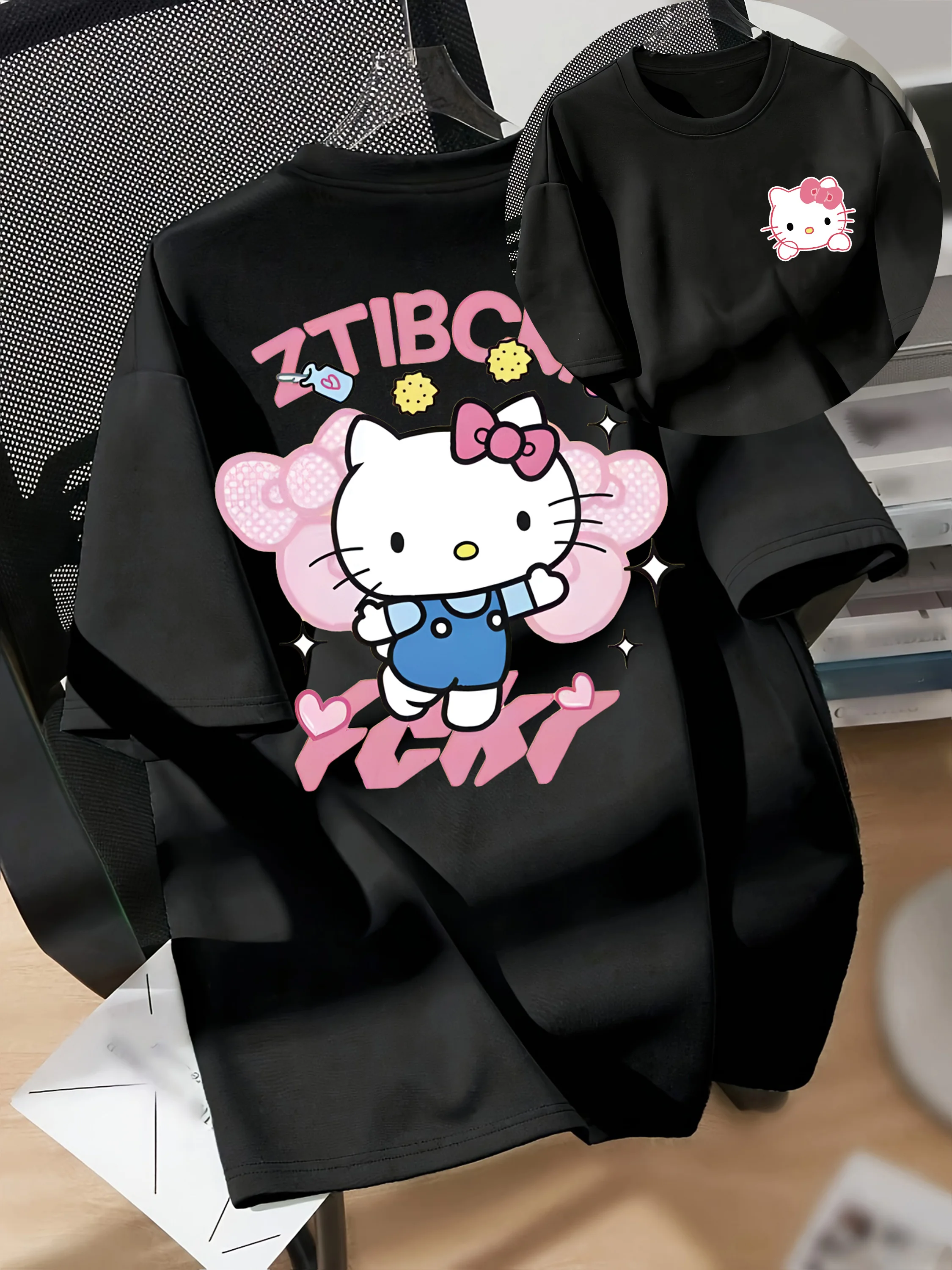 

Футболка Hello Kitty с короткими рукавами, мужская и женская, весенне-летняя, с принтами, милая, индивидуальная, модная, уличная, повседневная, спортивная