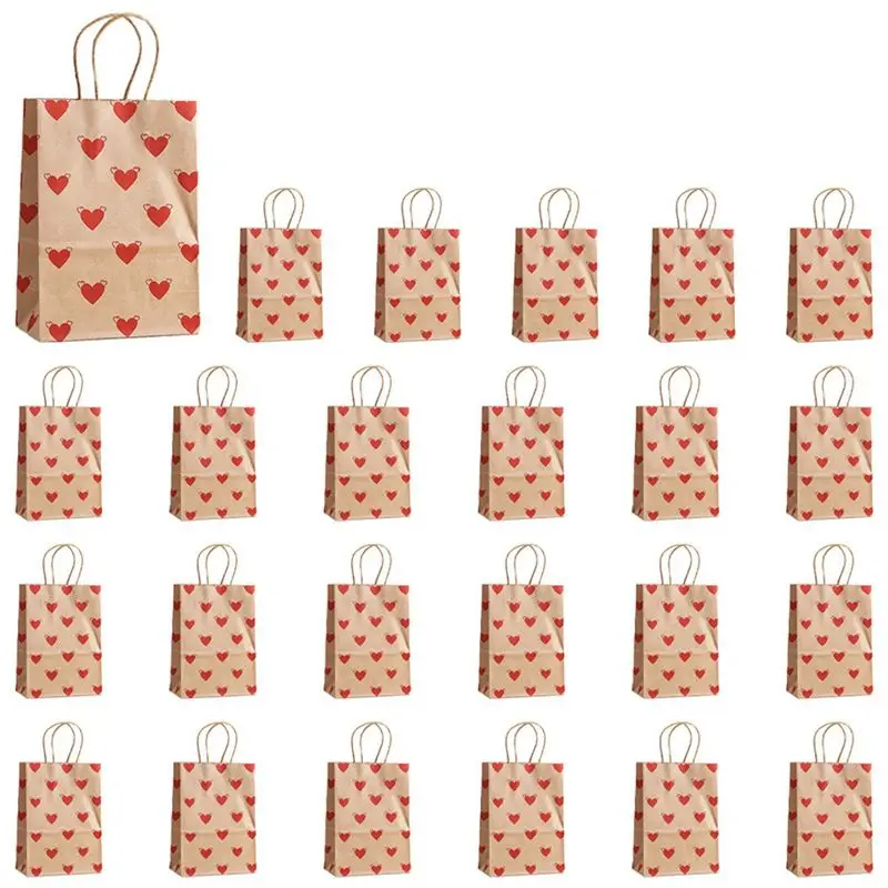 

AUAU-24 шт. подарочные пакеты ко Дню святого Валентина, пакеты для конфет, пакеты для угощений с ручками, бумажные пакеты с сердечками для свадьбы и Дня святого Валентина