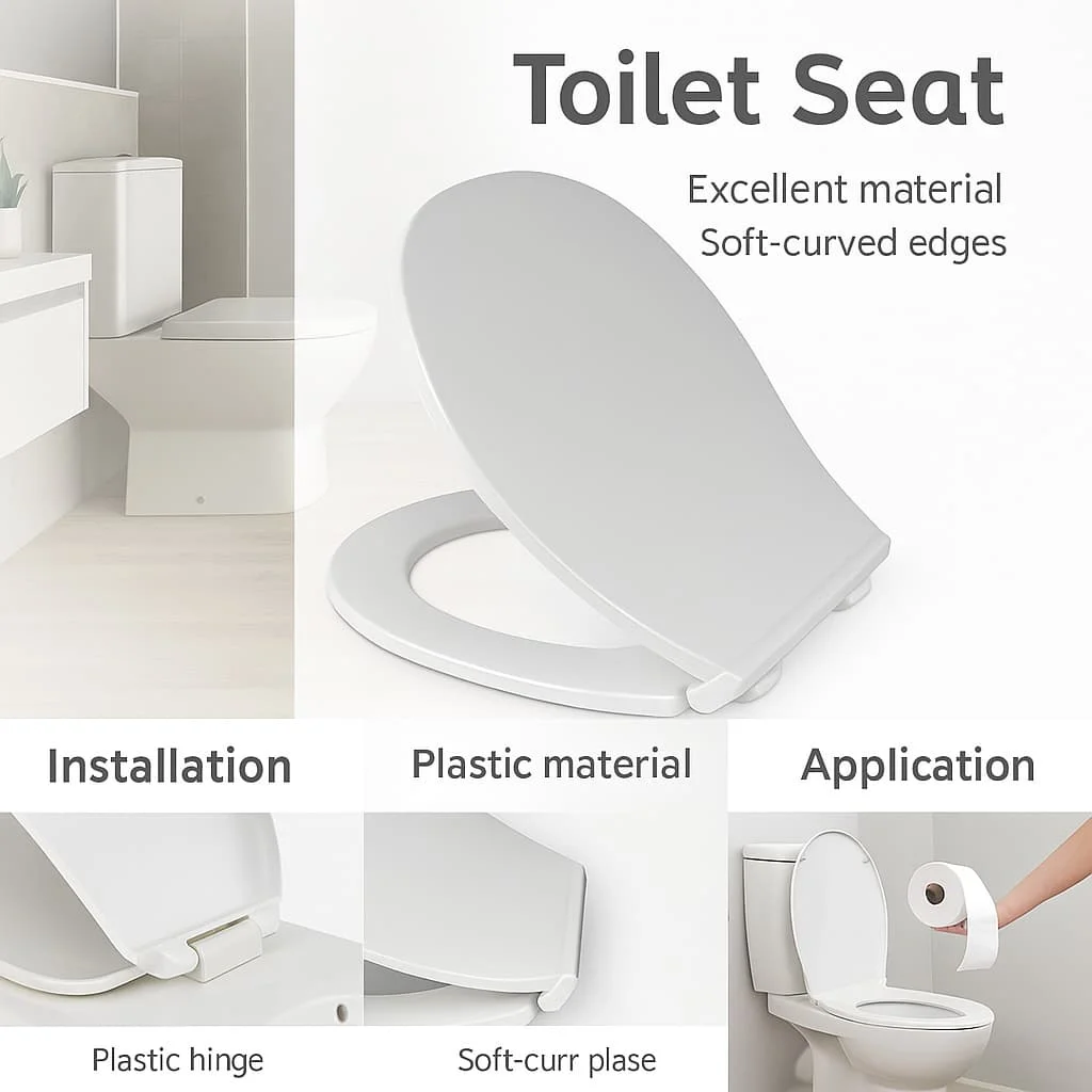 

Bathroom Replacement Toilet Lid, Durable Plastic Toilet Seat, Easy Install for Home Daily Use